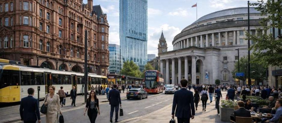 Manchester city centre office buildings representing UK commercial property market trends in 2026